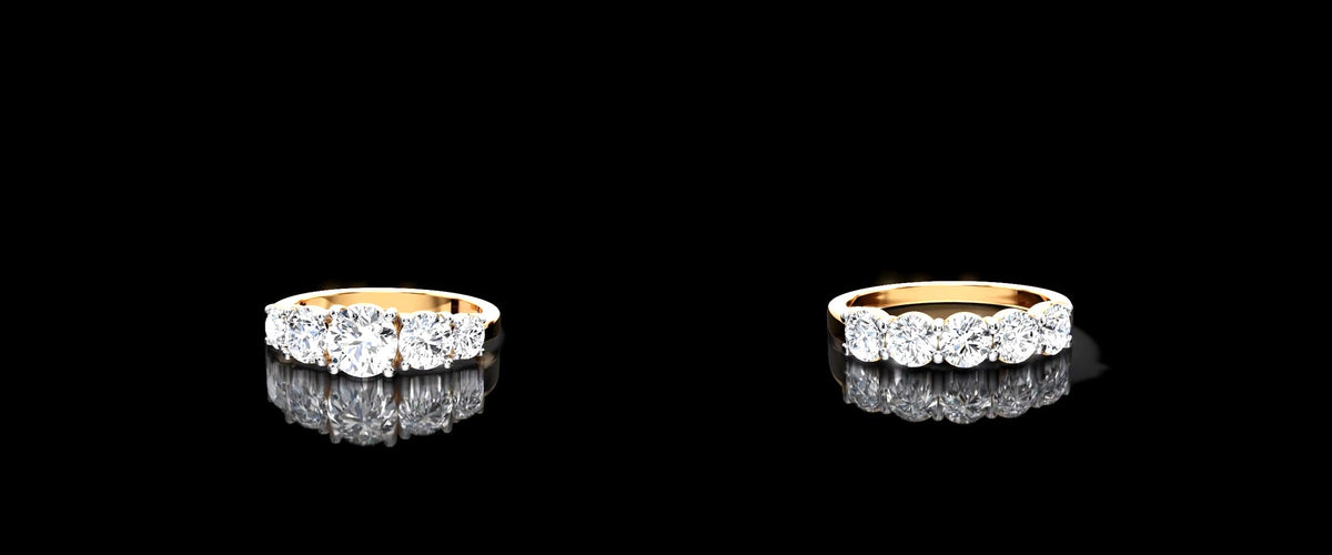 Five stone lab grown diamond rings in yellow gold