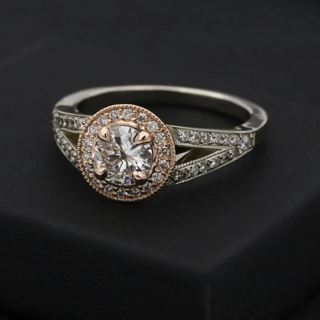 Diamond solitaire ring in a black presentation box