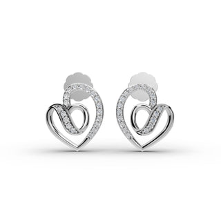 0.184 ct Round Lab Grown Diamond Heart Stud Earrings in silver, front view