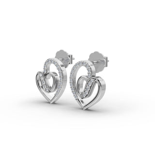 0.184 ct Round Lab Grown Diamond Heart Stud Earrings in silver, view 2
