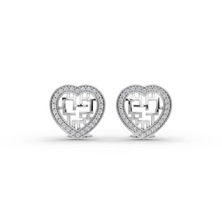 0.26 ct Round Lab Grown Diamond Heart Stud Earrings in silver, front view