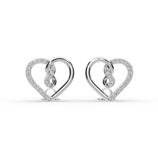 0.288 ct Round Lab Grown Diamond Heart Stud Earrings in silver, front view