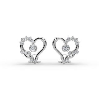 0.336 ct Round Lab Grown Diamond Heart Stud Earrings in silver, front view
