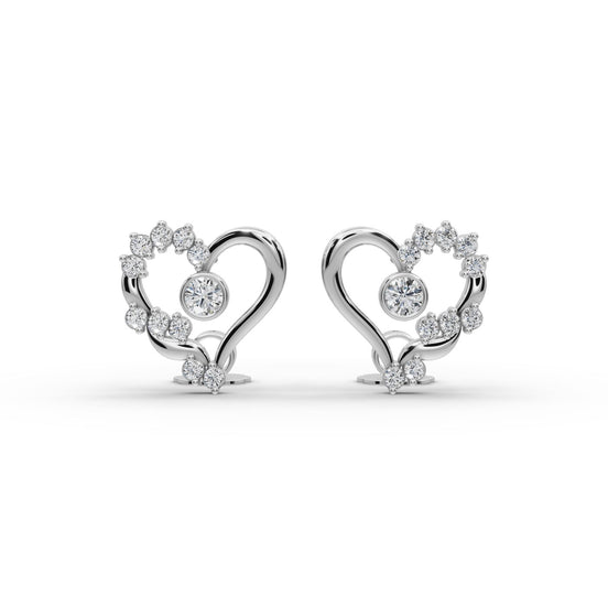 0.336 ct Round Lab Grown Diamond Heart Stud Earrings in silver, front view