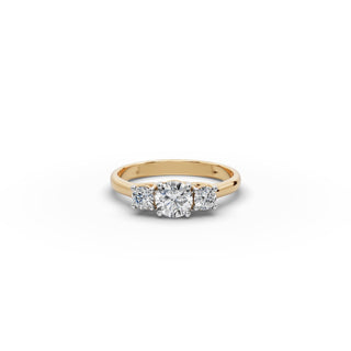 0.73 ct Round Lab Grown Diamond Three Stone Ring in yellow gold, front view