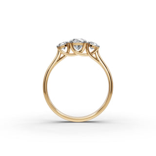 0.73 ct Round Lab Grown Diamond Three Stone Ring in yellow gold, view 2