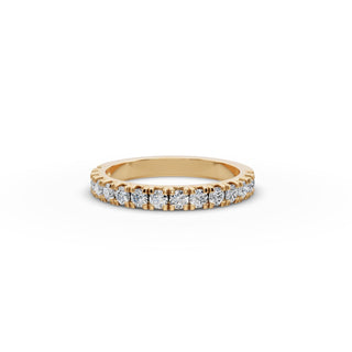 0.795 ct Round Lab Grown Diamond Prong Set Half Eternity Band in yellow gold, front view