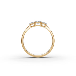 0.8 ct Emerald Lab Grown Diamond Three Stone Ring in yellow gold, view 2