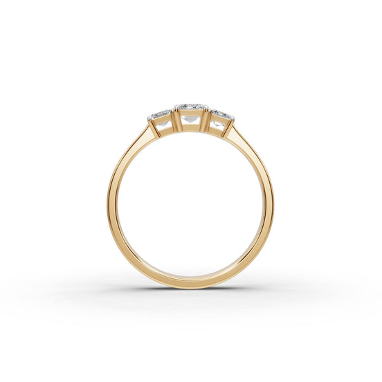 0.8 ct Emerald Lab Grown Diamond Three Stone Ring in yellow gold, view 2