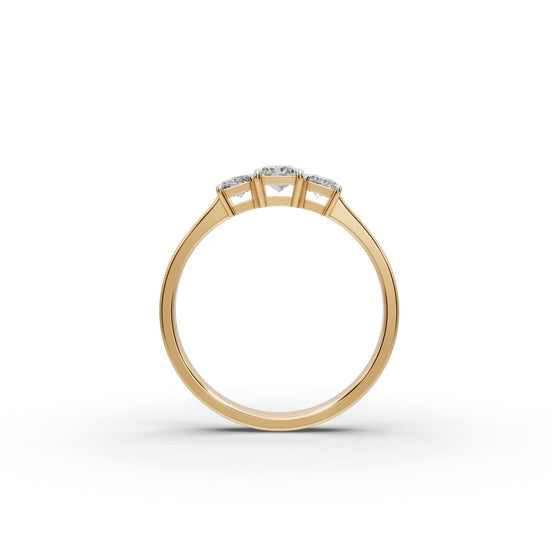 0.8 ct Radiant Lab Grown Diamond Three Stone Ring in yellow gold, view 2