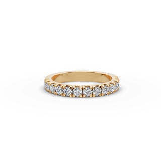 0.884 ct Round Lab Grown Diamond Prong Set Half Eternity Band in yellow gold, front view