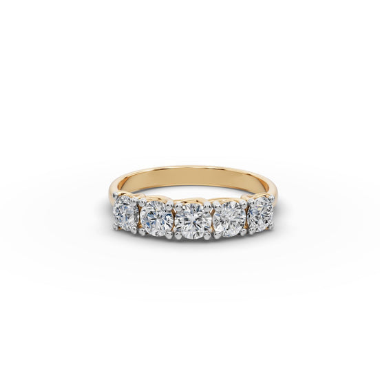 0.95 ct Round Lab Grown Diamond Five Stone Band in yellow gold, front view