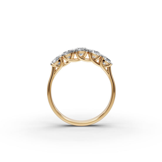 0.95 ct Round Lab Grown Diamond Five Stone Band in yellow gold, view 2