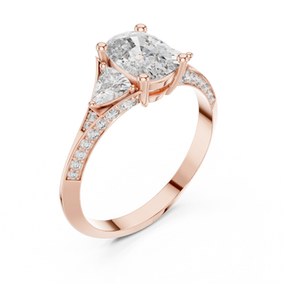 cushion diamond curved trillion ring in rose gold
