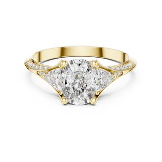 cushion diamond curved trillion ring in yellow gold
