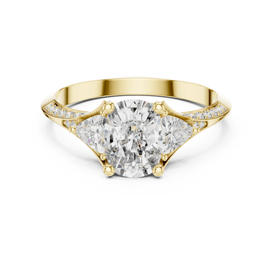 cushion diamond curved trillion ring in yellow gold
