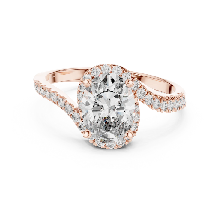 Oval Lab Grown Diamond Crossover Halo Engagement Ring