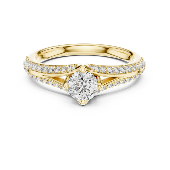 round diamond pavé crossover ring in yellow gold
