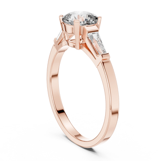 cushion lab grown diamond three stone engagement ring in rose gold