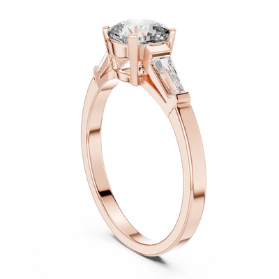 cushion lab grown diamond three stone engagement ring in rose gold