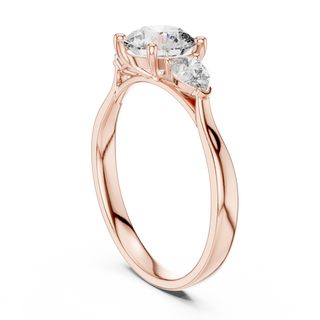 cushion lab grown diamond three stone engagement ring in rose gold