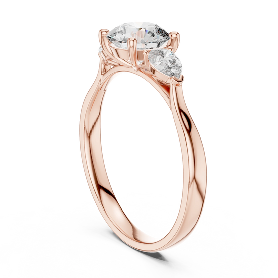 cushion lab grown diamond three stone engagement ring in rose gold