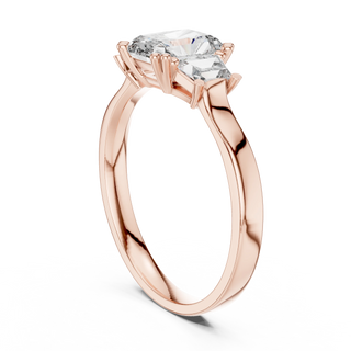 radiant lab grown diamond three stone engagement ring in rose gold