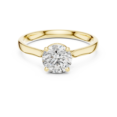 round diamond hidden halo engagement ring in yellow gold
