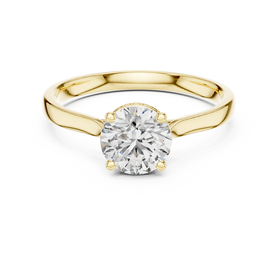 round diamond hidden halo engagement ring in yellow gold
