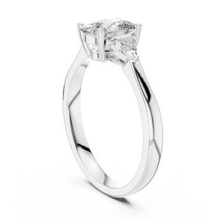 cushion lab grown diamond three stone ring in white gold