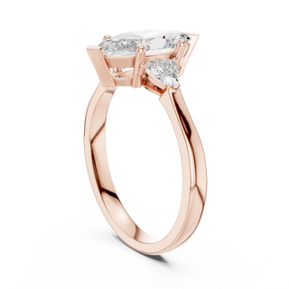 marquise lab grown diamond three stone ring in rose gold
