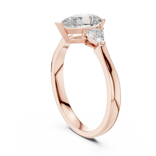 pear lab grown diamond three stone ring in rose gold