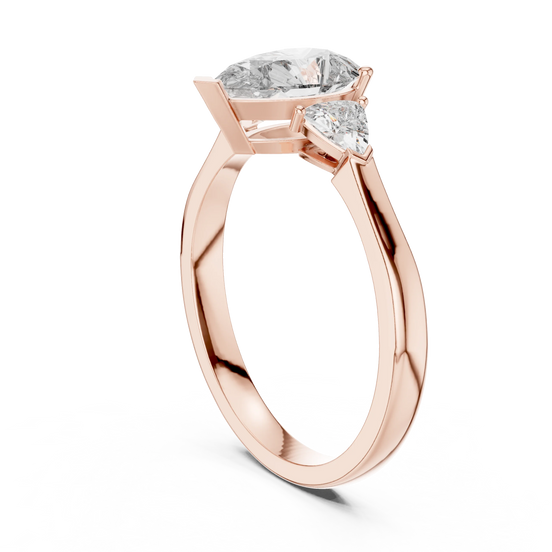 pear lab grown diamond three stone ring in rose gold