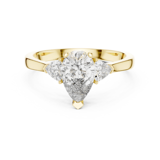 pear lab grown diamond three stone ring in yellow gold