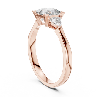 princess lab grown diamond three stone ring in rose gold