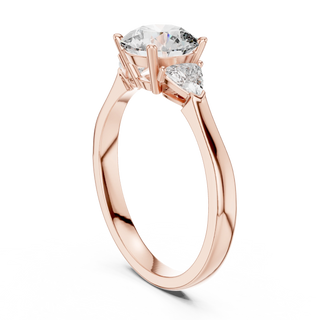 round lab grown diamond three stone ring in rose gold
