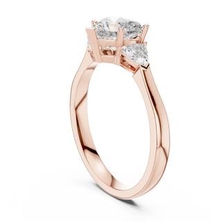 Heart lab grown diamond three stone engagement ring in rose gold