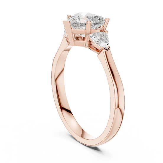 Heart lab grown diamond three stone engagement ring in rose gold
