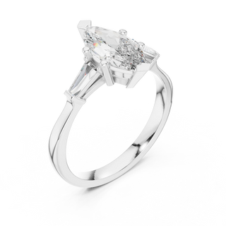 marquise diamond tapered baguette ring in white gold
