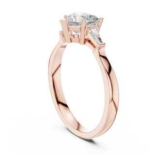 heart diamond tapered baguette ring in rose gold

