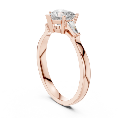 heart diamond tapered baguette ring in rose gold

