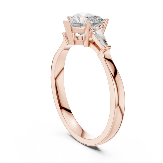 heart diamond tapered baguette ring in rose gold

