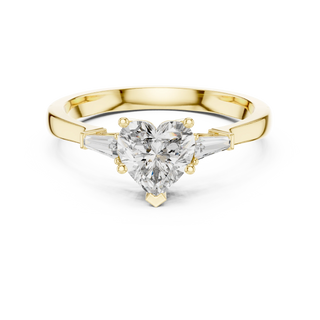 heart diamond tapered baguette ring in yellow gold
