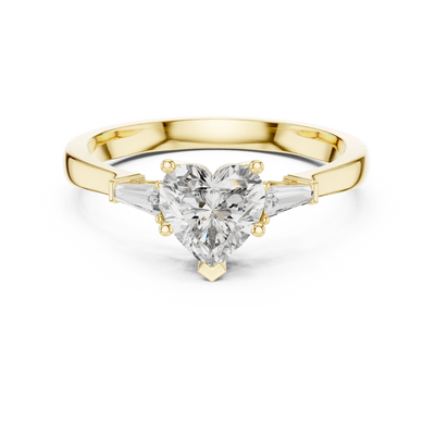 heart diamond tapered baguette ring in yellow gold

