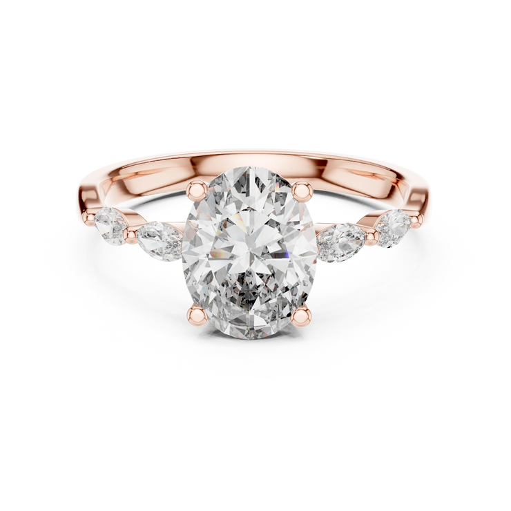 Oval Lab Grown Diamond Marquise Side-Stone Engagement Ring