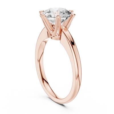round diamond six-prong cathedral ring in rose gold
