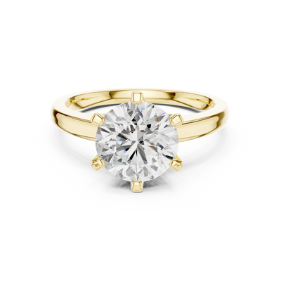 round diamond six-prong cathedral ring in yellow gold
