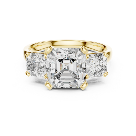 emerald diamond radiant accent ring in yellow gold
