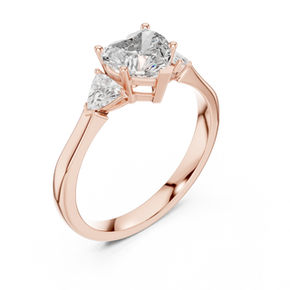 heart diamond trillion three-stone ring in rose gold
