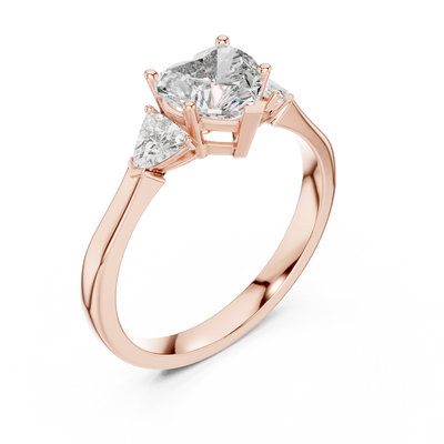 heart diamond trillion three-stone ring in rose gold
